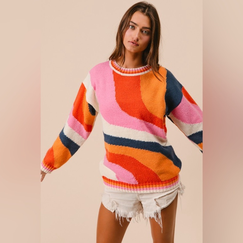 Anthropologie Multicolor Sweater - Pink, Orange, Blue - Picture 3 of 6